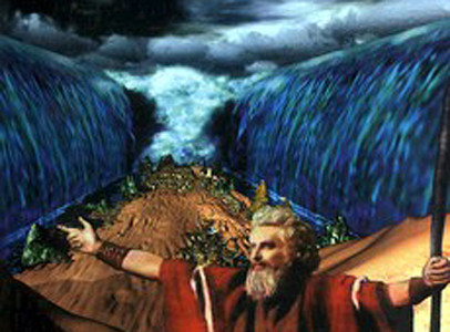 Recreació artística de la fugida de Moisès per la persecució de l'Exèrcit egipci.